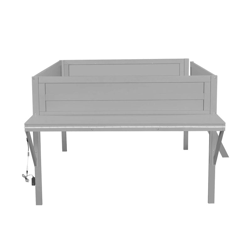 Letto a soppalco in legno per gaming full size con scrivania LED e contenitore (capacità 180 kg)