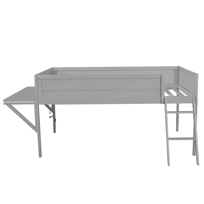 Letto a soppalco in legno per gaming full size con scrivania LED e contenitore (capacità 180 kg)