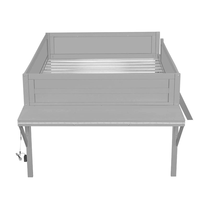 Letto a soppalco in legno per gaming full size con scrivania LED e contenitore (capacità 180 kg)
