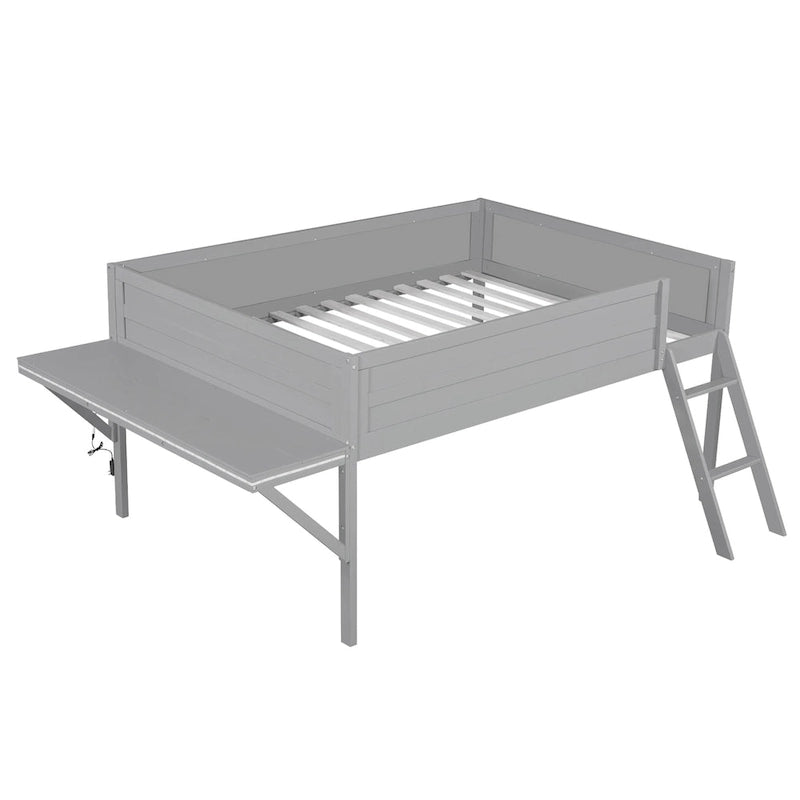 Letto a soppalco in legno per gaming full size con scrivania LED e contenitore (capacità 180 kg)