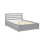 Letto a piattaforma in legno matrimoniale grigio con testiera e letto estraibile singolo - Pino resistente con supporto a doghe