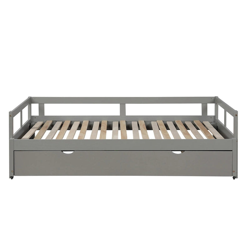 Letto a giorno matrimoniale singolo grigio con letto estraibile