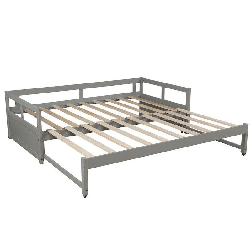 Letto a giorno matrimoniale singolo grigio con letto estraibile