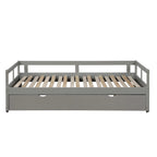 Grey Pine Wood Twin Size Daybed with Trundle and Slat Kit - Elegant Design