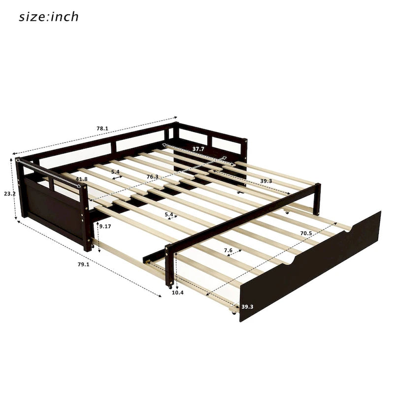 Divano letto in legno Twin Pine con letto estraibile e kit di doghe, nessuna molla necessaria, nero, 125 kg
