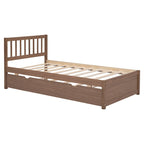 Struttura letto a piattaforma matrimoniale in legno di gomma color noce marrone con letto estraibile, design moderno, nessun bisogno di rete a molle