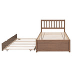 Struttura letto a piattaforma matrimoniale in legno di gomma color noce marrone con letto estraibile, design moderno, nessun bisogno di rete a molle