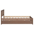 Struttura letto a piattaforma matrimoniale in legno di gomma color noce marrone con letto estraibile, design moderno, nessun bisogno di rete a molle