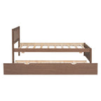 Struttura letto a piattaforma matrimoniale in legno di gomma color noce marrone con letto estraibile, design moderno, nessun bisogno di rete a molle