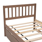 Struttura letto a piattaforma matrimoniale in legno di gomma color noce marrone con letto estraibile, design moderno, nessun bisogno di rete a molle