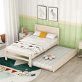 Letto a piattaforma singolo bianco in legno massello con letto estraibile e testiera moderna in legno