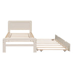 Letto a piattaforma singolo bianco in legno massello con letto estraibile e testiera moderna in legno