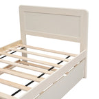 Letto a piattaforma singolo bianco in legno massello con letto estraibile e testiera moderna in legno