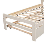Letto a piattaforma singolo bianco in legno massello con letto estraibile e testiera moderna in legno