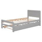 Struttura letto a piattaforma doppia grigia in legno massello con letto estraibile e testiera moderna in legno