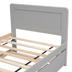 Struttura letto a piattaforma doppia grigia in legno massello con letto estraibile e testiera moderna in legno
