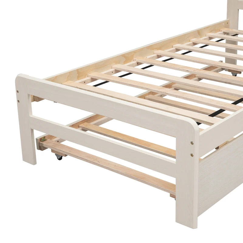 Struttura letto a piattaforma singola in legno massello bianco con letto estraibile e testiera moderna in legno