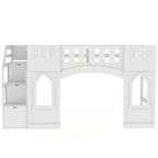 Solid Wood Loft Bed with Storage Staircase and Window