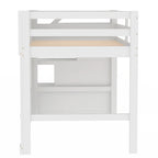 Letto a soppalco in legno massello con scala contenitore e finestra