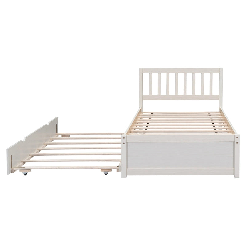 Letto a Piattaforma Matrimoniale in Legno di Gomma Noce Bianco con Ruote, Design Elegante, Nessuna Rete a Molle Necessaria