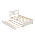 Letto a Piattaforma Matrimoniale in Legno di Gomma Noce Bianco con Ruote, Design Elegante, Nessuna Rete a Molle Necessaria