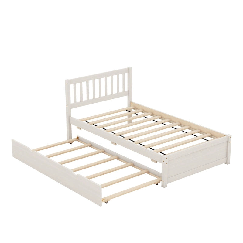 Letto a Piattaforma Matrimoniale in Legno di Gomma Noce Bianco con Ruote, Design Elegante, Nessuna Rete a Molle Necessaria