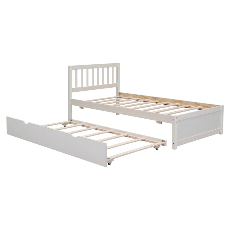 Letto a Piattaforma Matrimoniale in Legno di Gomma Noce Bianco con Ruote, Design Elegante, Nessuna Rete a Molle Necessaria