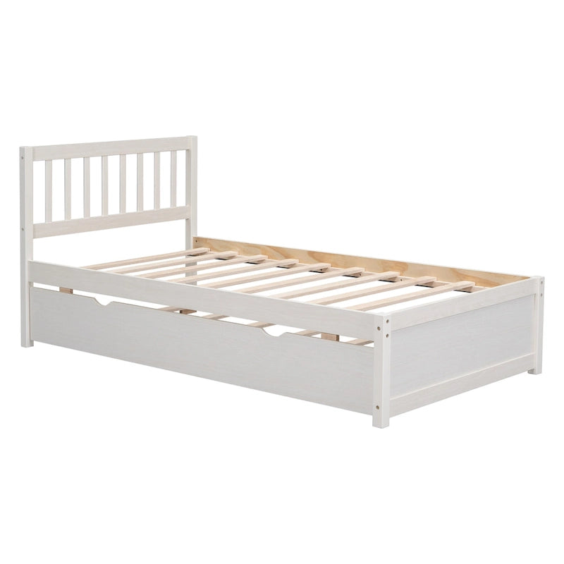 Letto a Piattaforma Matrimoniale in Legno di Gomma Noce Bianco con Ruote, Design Elegante, Nessuna Rete a Molle Necessaria