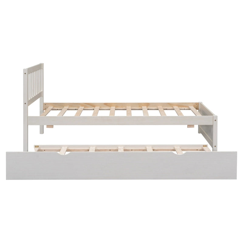 Letto a Piattaforma Matrimoniale in Legno di Gomma Noce Bianco con Ruote, Design Elegante, Nessuna Rete a Molle Necessaria