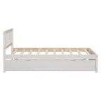 Letto a Piattaforma Matrimoniale in Legno di Gomma Noce Bianco con Ruote, Design Elegante, Nessuna Rete a Molle Necessaria