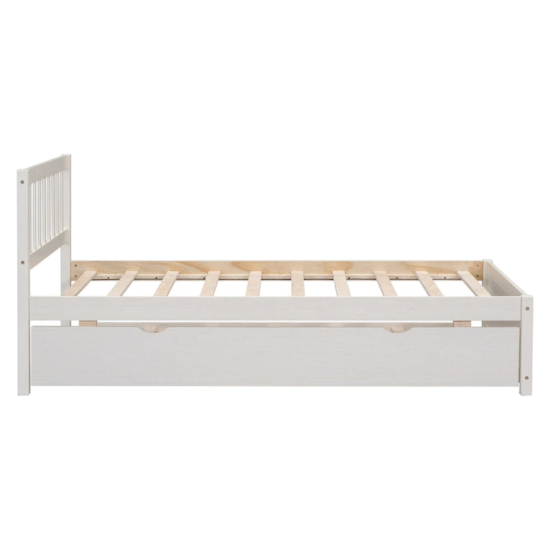 Letto a Piattaforma Matrimoniale in Legno di Gomma Noce Bianco con Ruote, Design Elegante, Nessuna Rete a Molle Necessaria