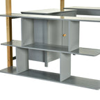 Letto a soppalco in legno massello per materasso singolo/una piazza e mezza con scrivania pieghevole e armadio contenitore integrato, bicolore, grigio/bianco