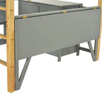 Letto a soppalco in legno massello per materasso singolo/una piazza e mezza con scrivania pieghevole e armadio contenitore integrato, bicolore, grigio/bianco