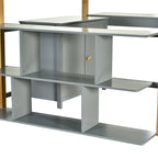 Letto a soppalco in legno massello per materasso singolo/una piazza e mezza con scrivania pieghevole e armadio contenitore integrato, bicolore, grigio/bianco