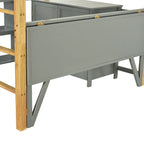 Letto a soppalco in legno massello per materasso singolo/una piazza e mezza con scrivania pieghevole e armadio contenitore integrato, bicolore, grigio/bianco