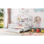 Letto a casetta interamente in legno con letto estraibile singolo