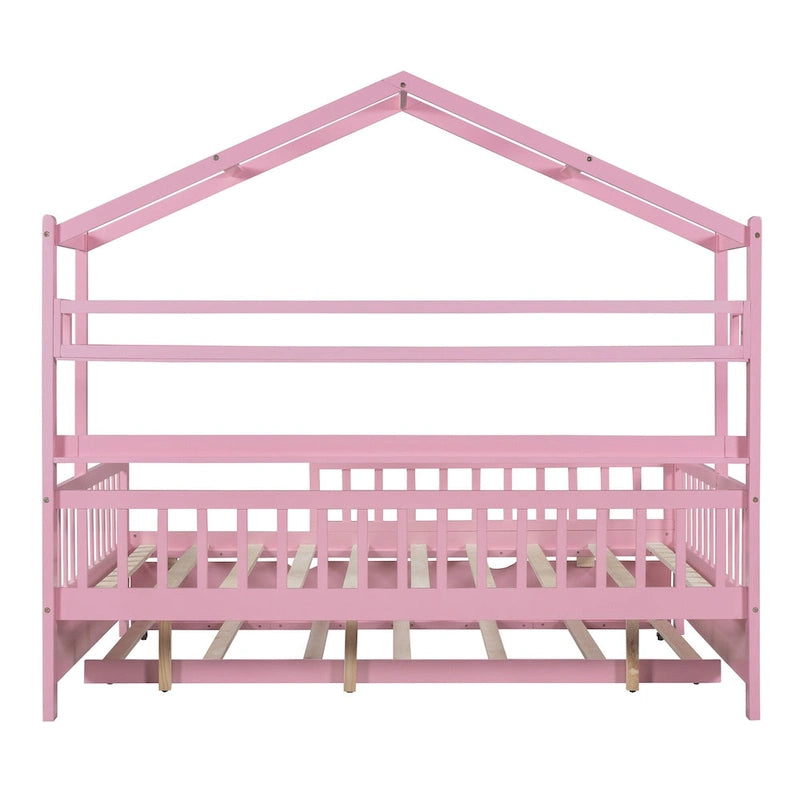 Letto a casetta interamente in legno con letto estraibile singolo