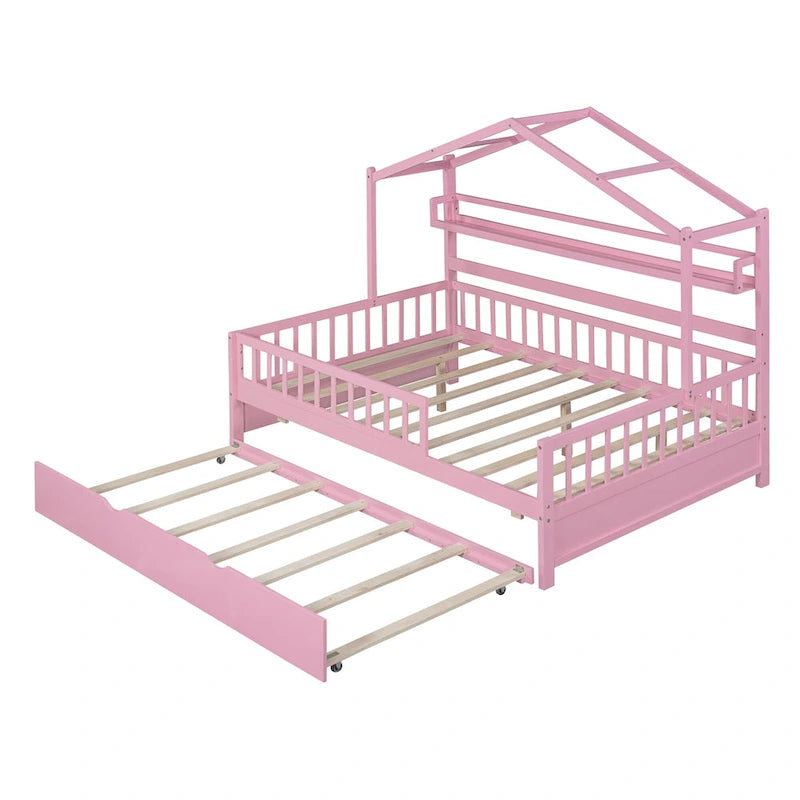 Letto a casetta interamente in legno con letto estraibile singolo