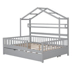 Letto a casetta interamente in legno con letto estraibile singolo