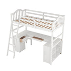 Letto a soppalco singolo in legno con scrivania e scaffali