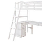 Letto a soppalco singolo in legno con scrivania e scaffali