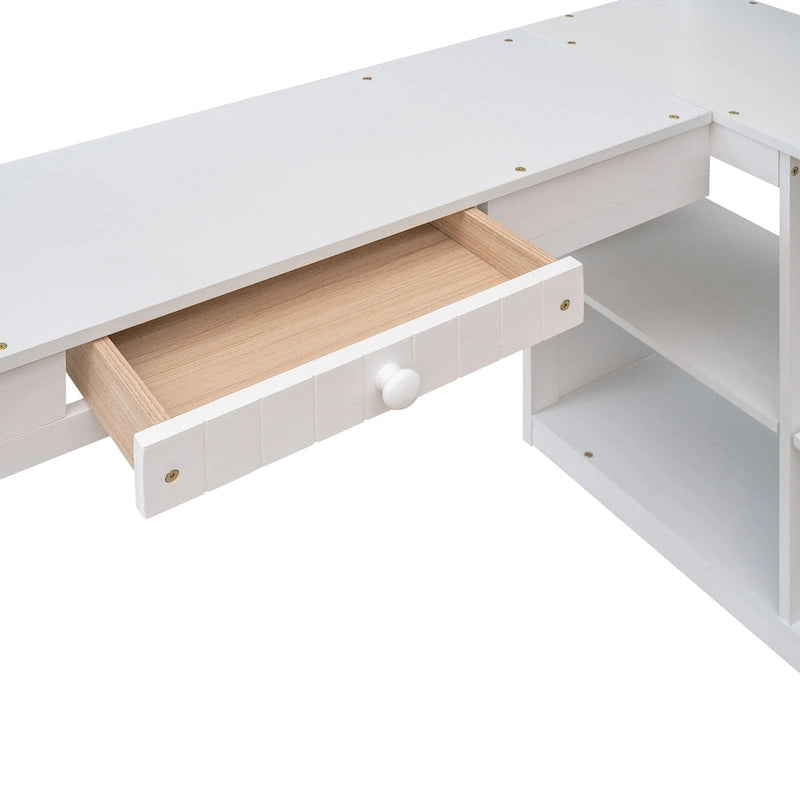 Letto a soppalco singolo in legno con scrivania e scaffali