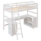 Letto a soppalco singolo in legno con scrivania e scaffali
