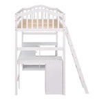 Letto a soppalco singolo in legno con scrivania e scaffali