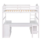 Letto a soppalco singolo in legno con scrivania e scaffali