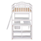 Letto a soppalco singolo in legno con scrivania e scaffali
