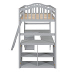 Letto a soppalco singolo in legno con scrivania e scaffali