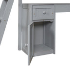 Letto a soppalco singolo in legno con scrivania e scaffali