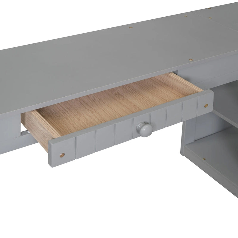 Letto a soppalco singolo in legno con scrivania e scaffali