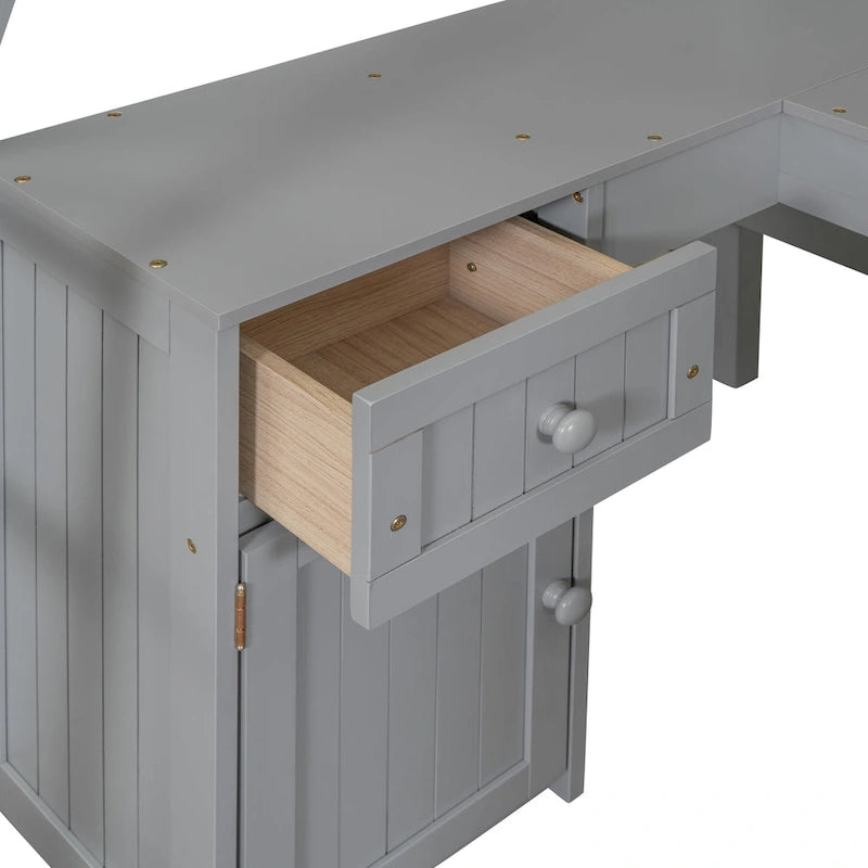 Letto a soppalco singolo in legno con scrivania e scaffali